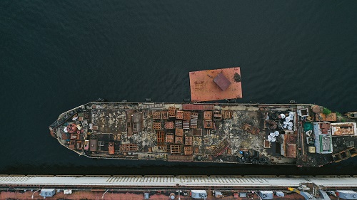 Aerial view of a cargo ship