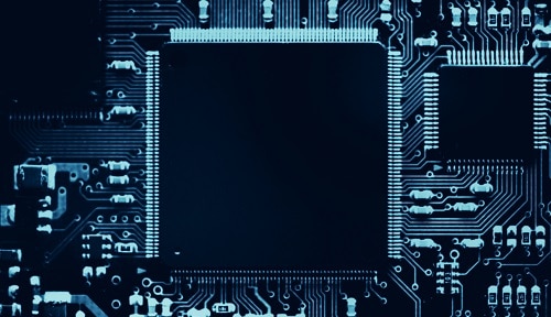 Smart microchip background on a motherboard closeup technology